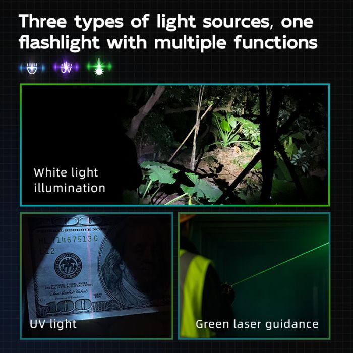 Ручний ліхтар з лазером і ультрафіолетом TANK007 WF02L