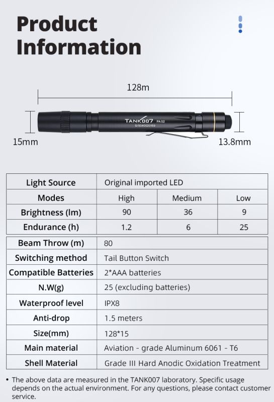 Ручний ліхтар для медичних оглядів TANK007 PA02