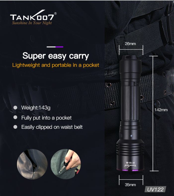 Ручний ліхтар з ультрафіолетом TANK007 UV122