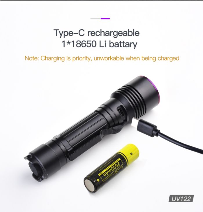Ручний ліхтар з ультрафіолетом TANK007 UV122