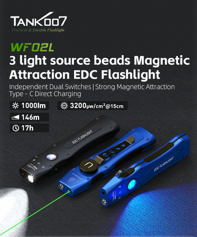 Ручний ліхтар з лазером і ультрафіолетом TANK007 WF02L